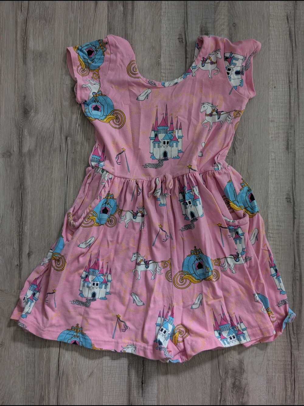 Eleanor Rose Pink Castle & Carriage Shorts Romper, 7-8Y (V6)
